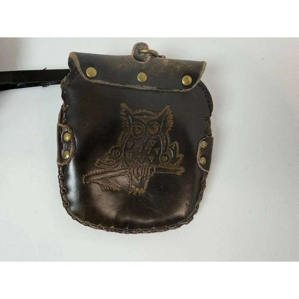 Handmade Hand Tooled Leather Owl Purse Crossbody And Wristlet Vintage‎